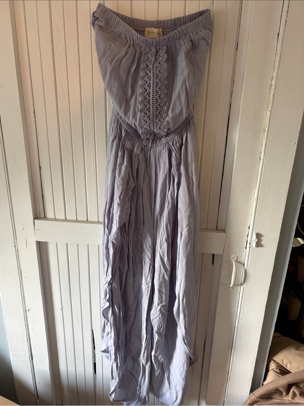 Light Lavender Strapless Jumpsuit with Lace Trim